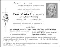 Traueranzeige Maria Frohnauer