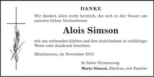 Traueranzeige Alois Simson
