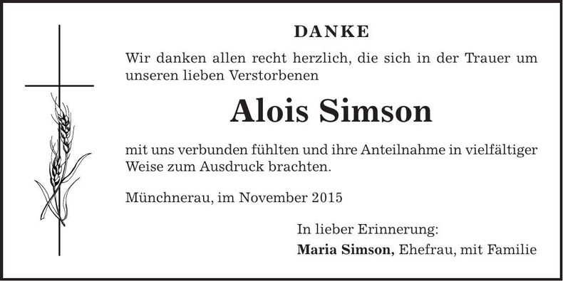 Traueranzeige Alois Simson
