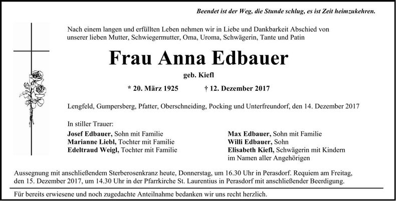 Traueranzeige Anna Edbauer