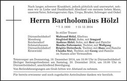 Traueranzeige Bartholomäus Hölzl
