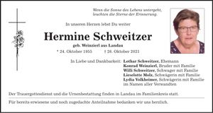 Traueranzeige Hermine Schweitzer