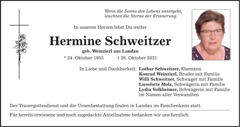 Traueranzeige Hermine Schweitzer
