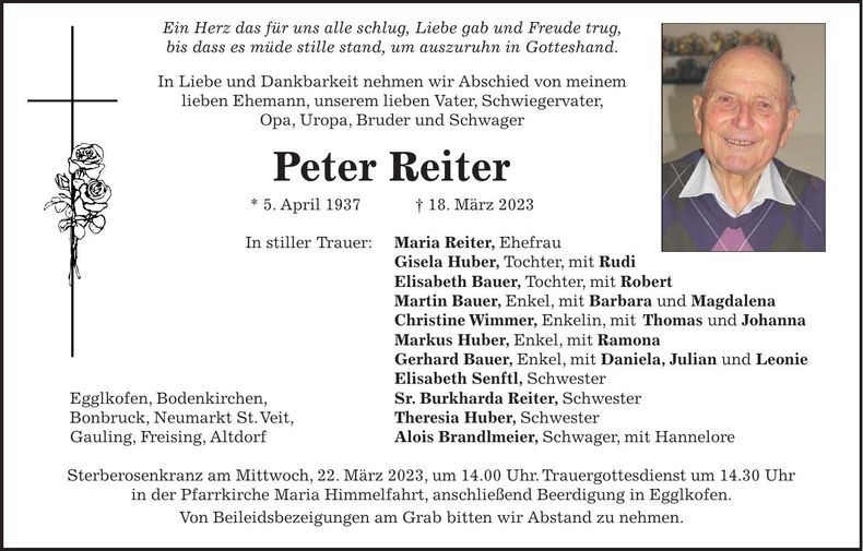 Traueranzeige Peter Reiter
