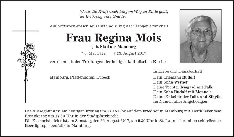 Traueranzeige Regina Mois