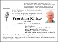 Traueranzeige Anna Köllner