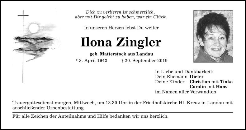 Traueranzeige Ilona Zingler