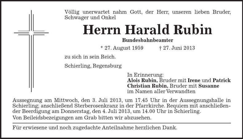 Traueranzeige Harald Rubin