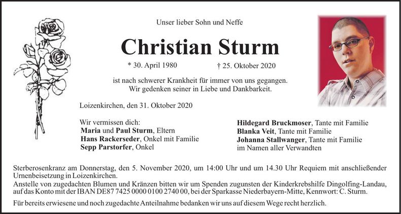 Traueranzeige Christian Sturm