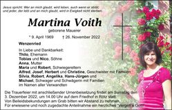 Traueranzeige Martina Voith