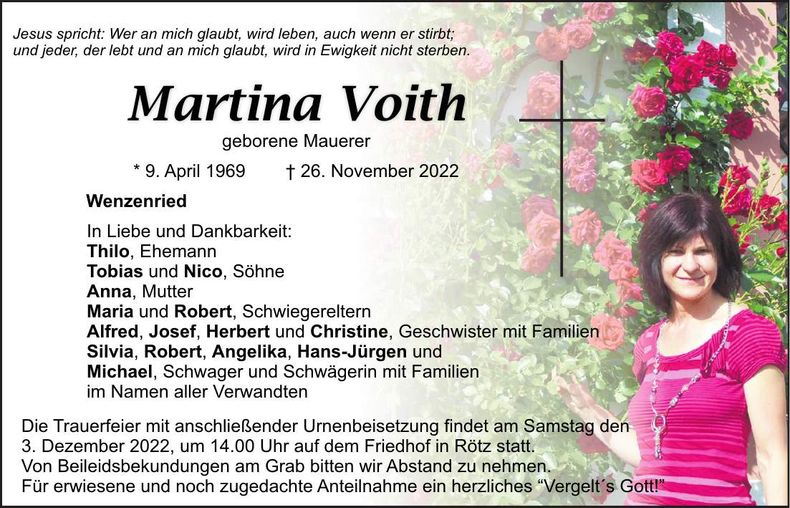 Traueranzeige Martina Voith