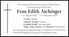 Traueranzeige Edith Aichinger