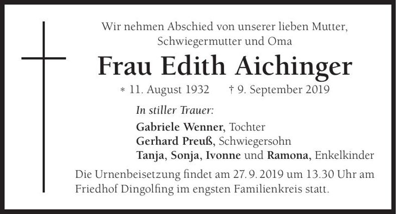 Traueranzeige Edith Aichinger
