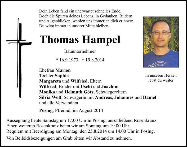 Traueranzeige Thomas Hampel