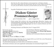 Traueranzeige Günter Prommersberger