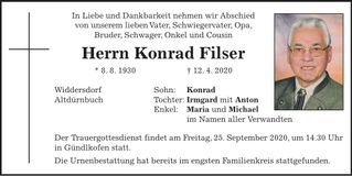 Traueranzeige Konrad Filser