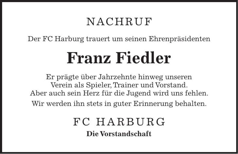 Traueranzeige Franz Fiedler