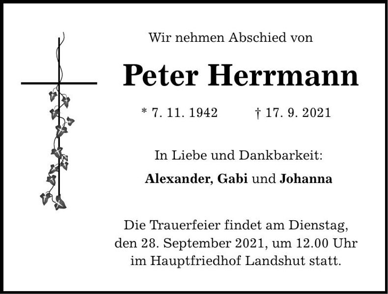 Traueranzeige Peter Herrmann
