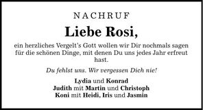 Traueranzeige Rosa Brütting