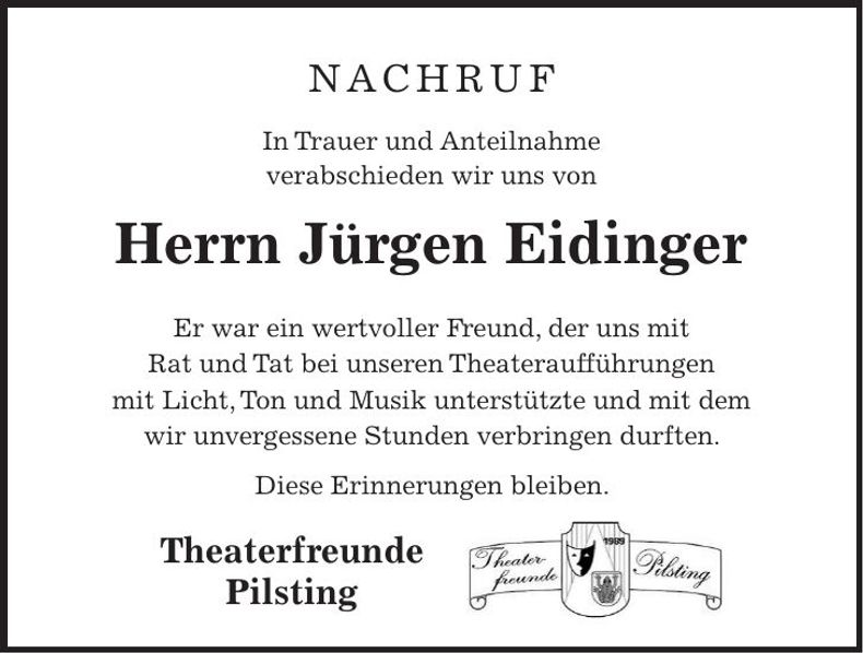 Traueranzeige Jürgen Eidinger