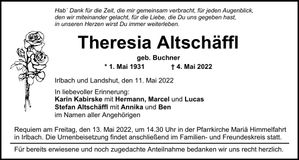 Traueranzeige Theresia Altschäffl