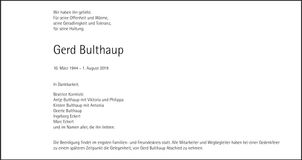 Traueranzeige Gerd Bulthaup