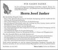 Traueranzeige Josef Janker