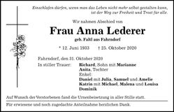 Traueranzeige Anna Lederer