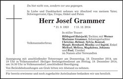 Traueranzeige Josef Grammer