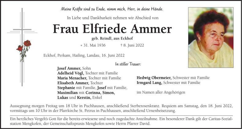 Traueranzeige Elfriede Ammer