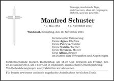 Traueranzeige Manfred Schuster