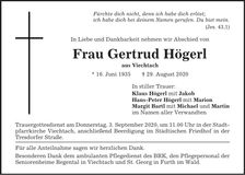 Traueranzeige Högerl Gertrud
