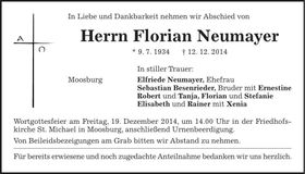 Traueranzeige Florian Neumayer