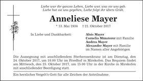 Traueranzeige Anneliese Mayer
