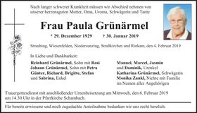 Traueranzeige Paula Grünärmel