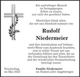 Traueranzeige Rudolf Niedermeier