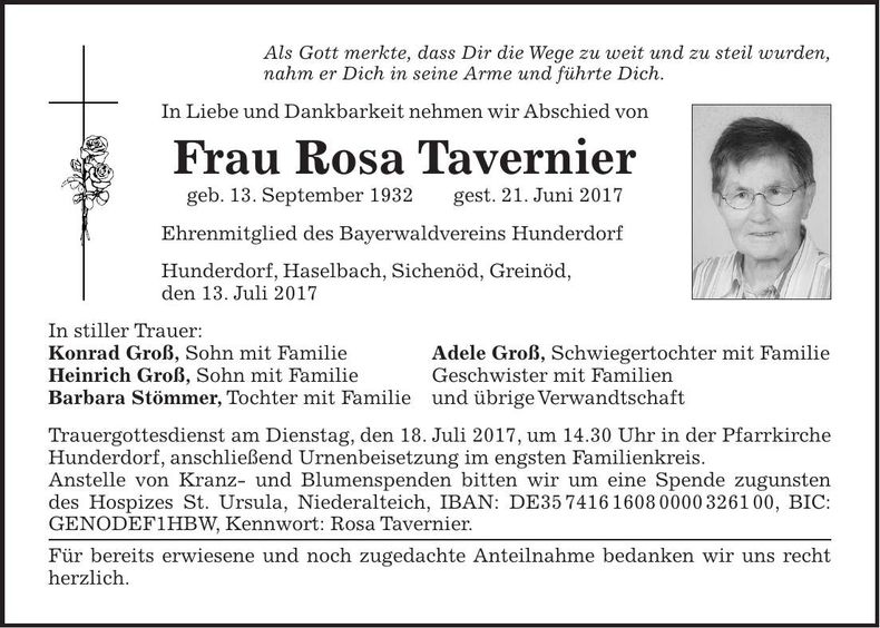 Traueranzeige Rosa Tavernier