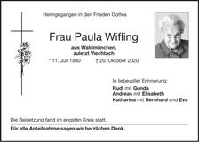 Traueranzeige Paula Wifling