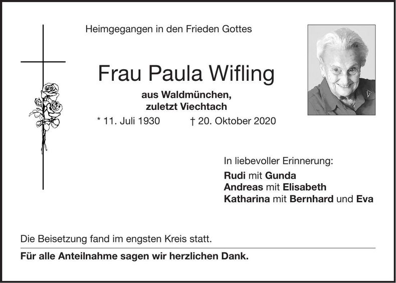 Traueranzeige Paula Wifling