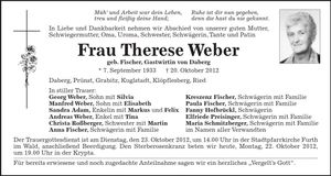 Traueranzeige Therese Weber