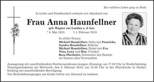 Traueranzeige Anna Haunfallner