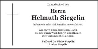 Traueranzeige Helmuth Siegelin