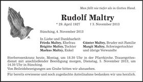 Traueranzeige Rudolf Maltry