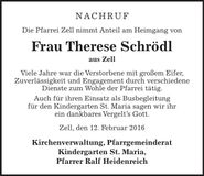 Traueranzeige Therese Schrödl