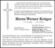Traueranzeige Werner Krüger