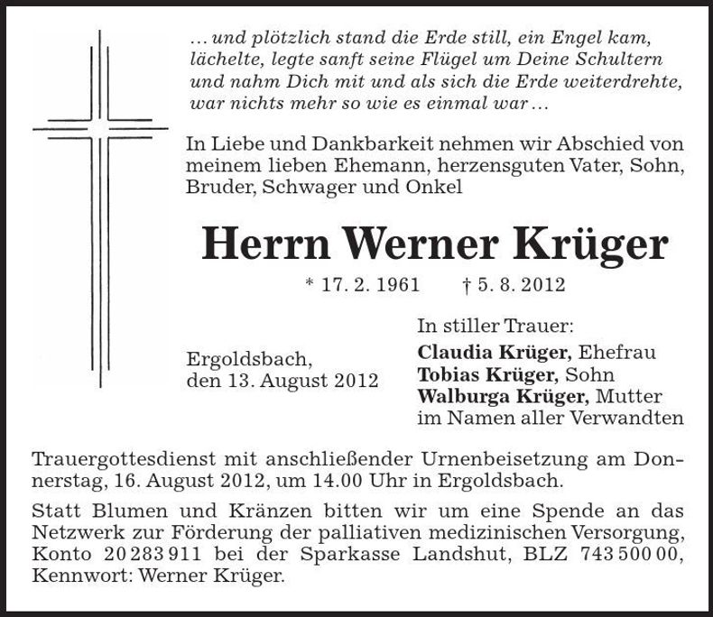 Traueranzeige Werner Krüger
