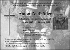 Traueranzeige Anton Zeitlhöfler