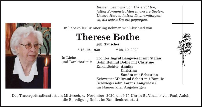 Traueranzeige Therese Bothe