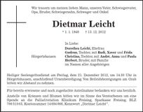 Traueranzeige Dietmar Leicht