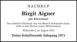 Traueranzeige Birgit Aigner